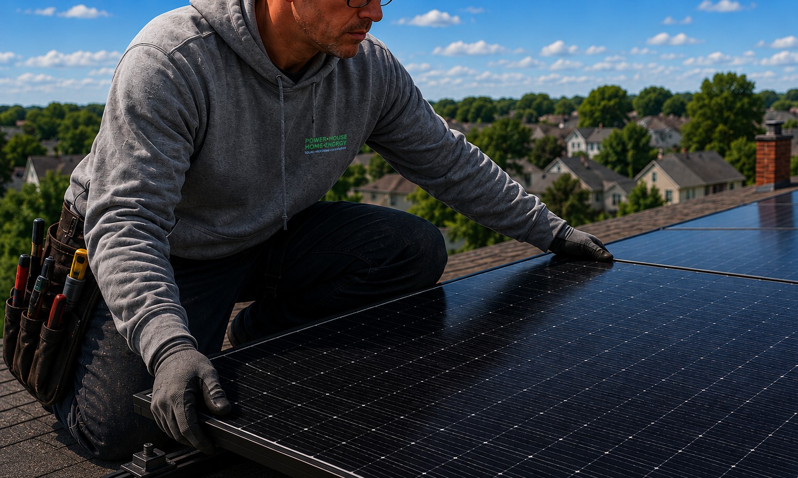 Steve Maroney installing solar panels on a roof
