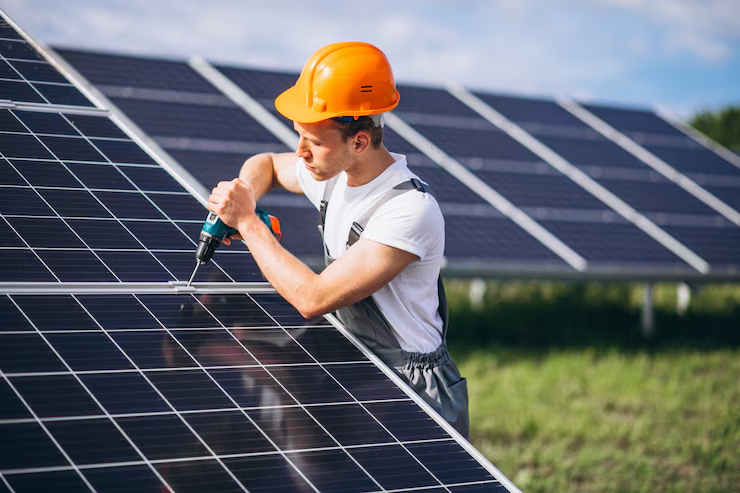 111 An expert solar professional installing a solar panel at a commercial site. To get an estimate for your business, get in touch today.
